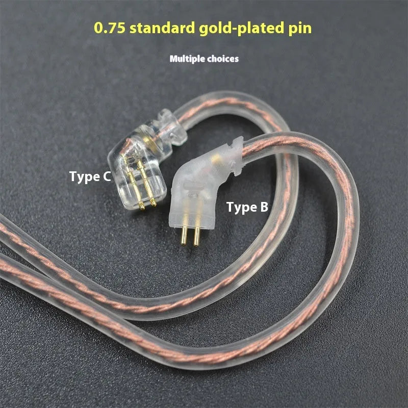 KZ oxygen-free copper earphone upgrade cable in transparent black, Type B or Type C, with or without microphone
