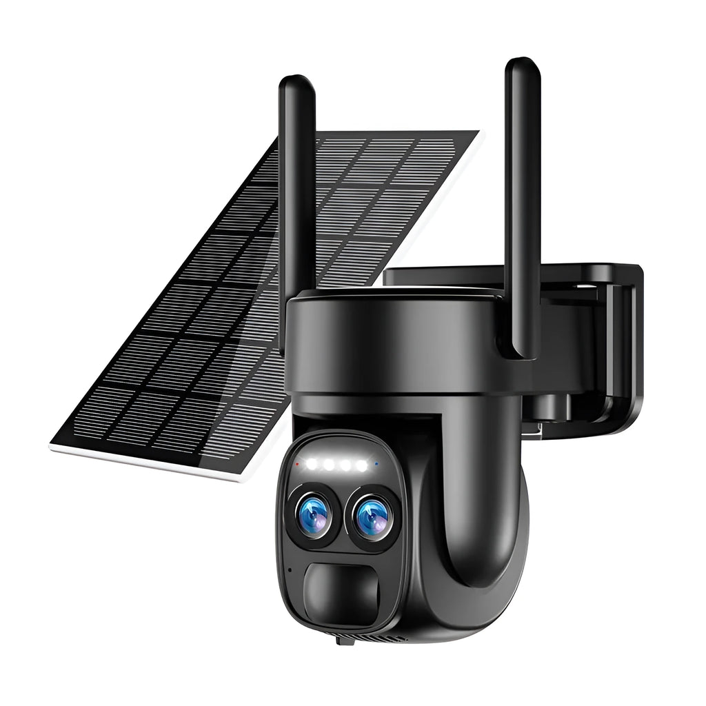 Solar panel security camera with zoom lens for outdoor home surveillance
