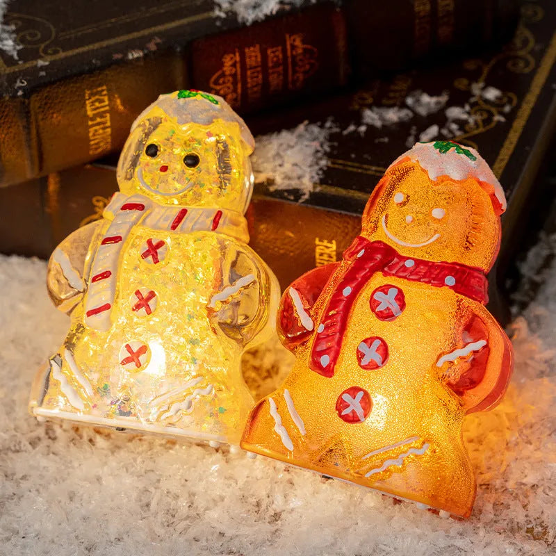 Glowing gingerbread man snowman Christmas ornament with LED lights in modern design