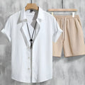 Men's 3D printed Hawaiian shirt and shorts outfit in four-sided elastic polyester fabric