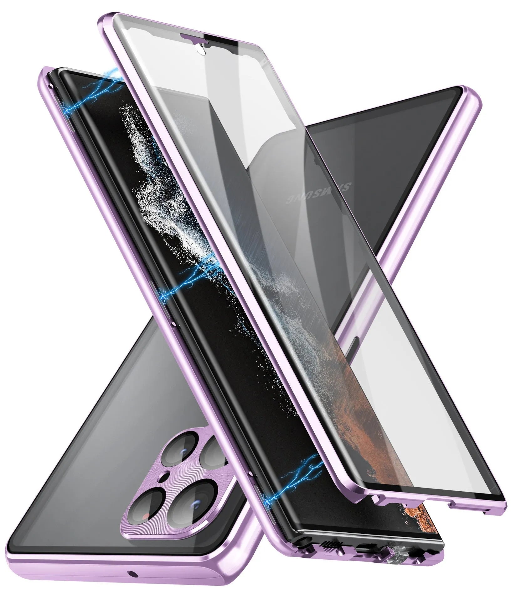 Black metal magnetic phone case with a built-in peep-proof mirror for Samsung S24 Ultra.
