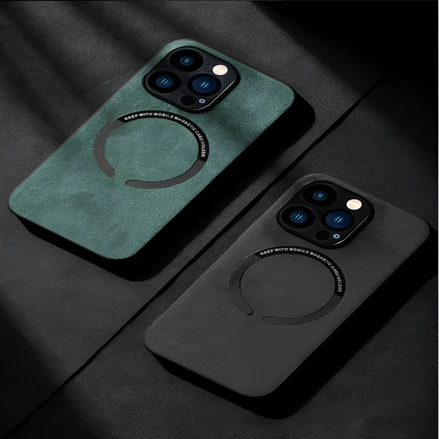 Flip fur magnetic silicone phone case for iPhone showing black back cover with fur flap closed