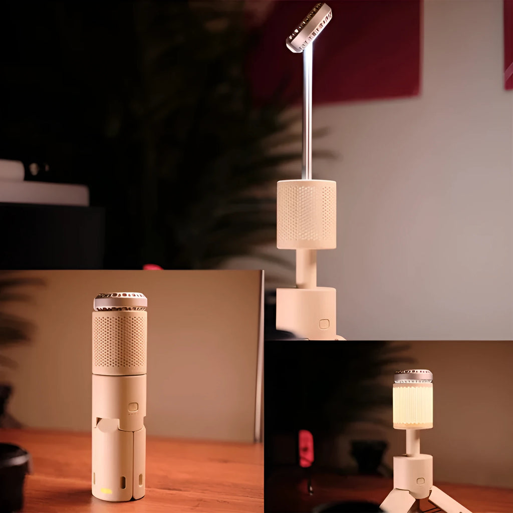 Portable LED camping light in off white or dark grey colour with button switch