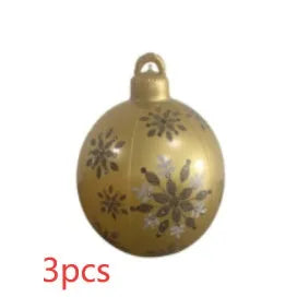 Large 60cm diameter inflatable PVC Christmas decoration ball in bright colours for outdoor use.