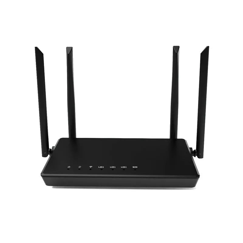 Portable 300 metre WiFi router in black or white with 4 LAN ports and compact metal design