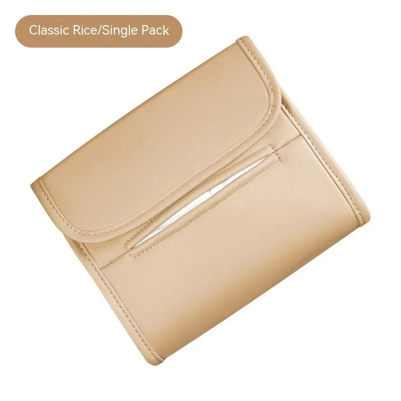 Leather car tissue box mounted on car sun visor with elastic band in Athens Brown colour