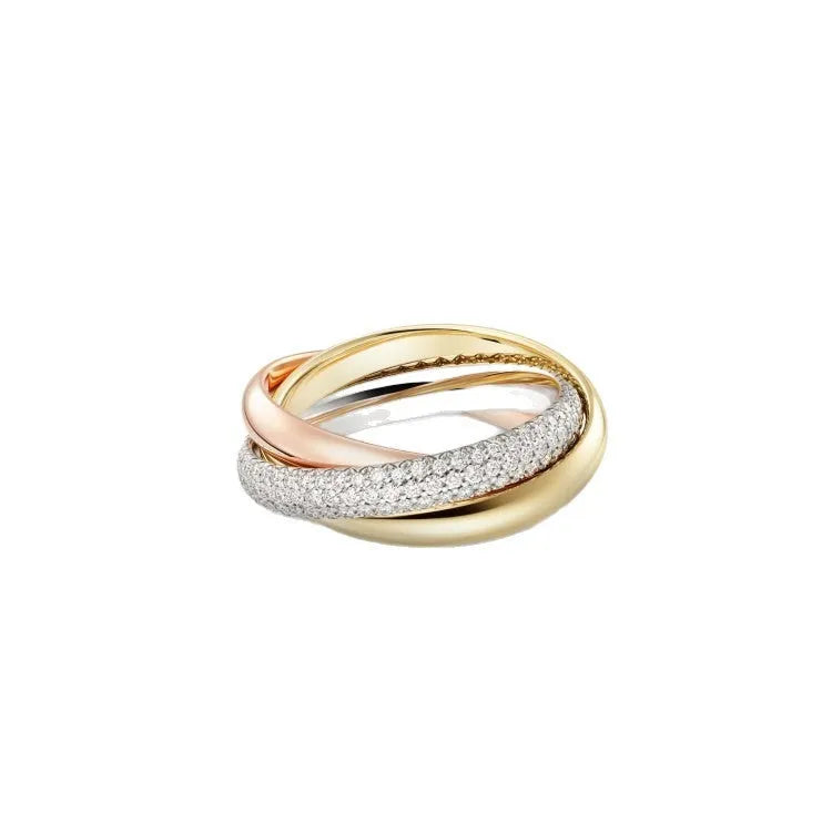 Geometric U-shaped sterling silver couple rings on a hand, showing full diamond band and plain band options.