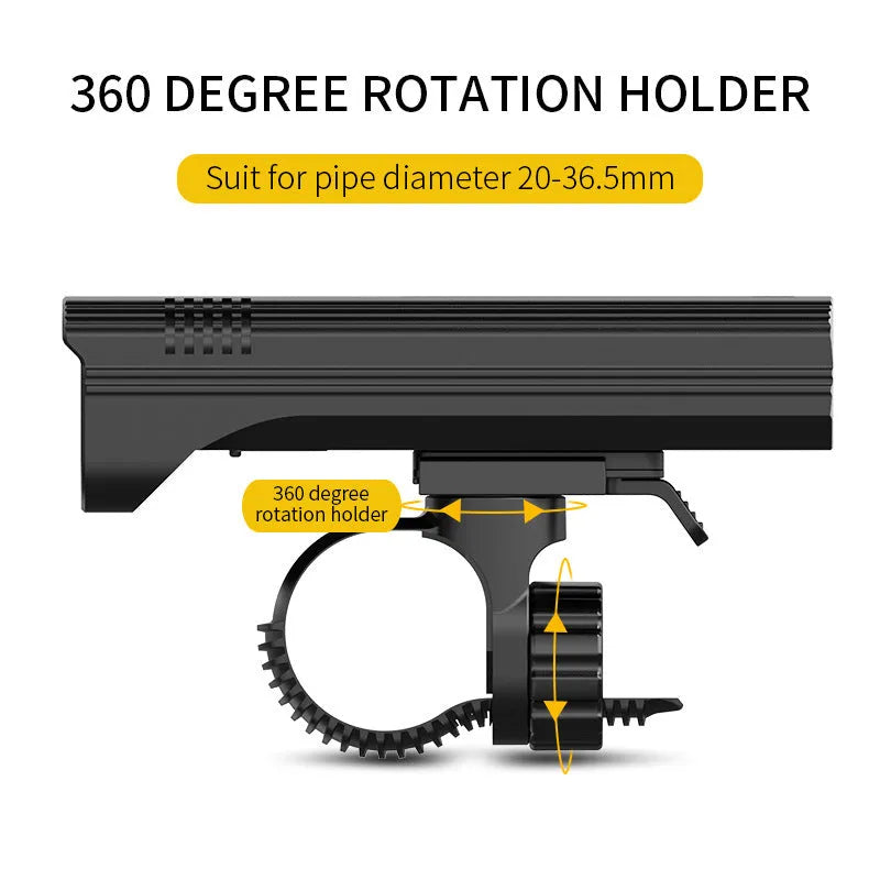 Black KX12DF digital display bicycle headlight with USB port mounted on bike handlebars