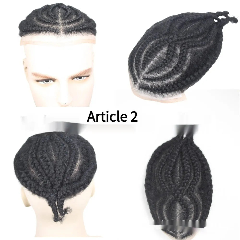 Men's hand-woven human hair African braid wig in a natural style, available in Full Lace and Q6LacePU options