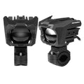MDL5004 pair of black aluminium alloy high and low beam LED spotlights with mounting brackets on dark background