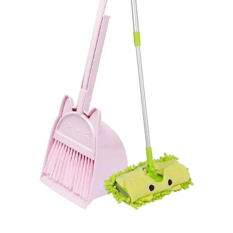 Rotating broom and dustpan combination set in plastic construction with long handle