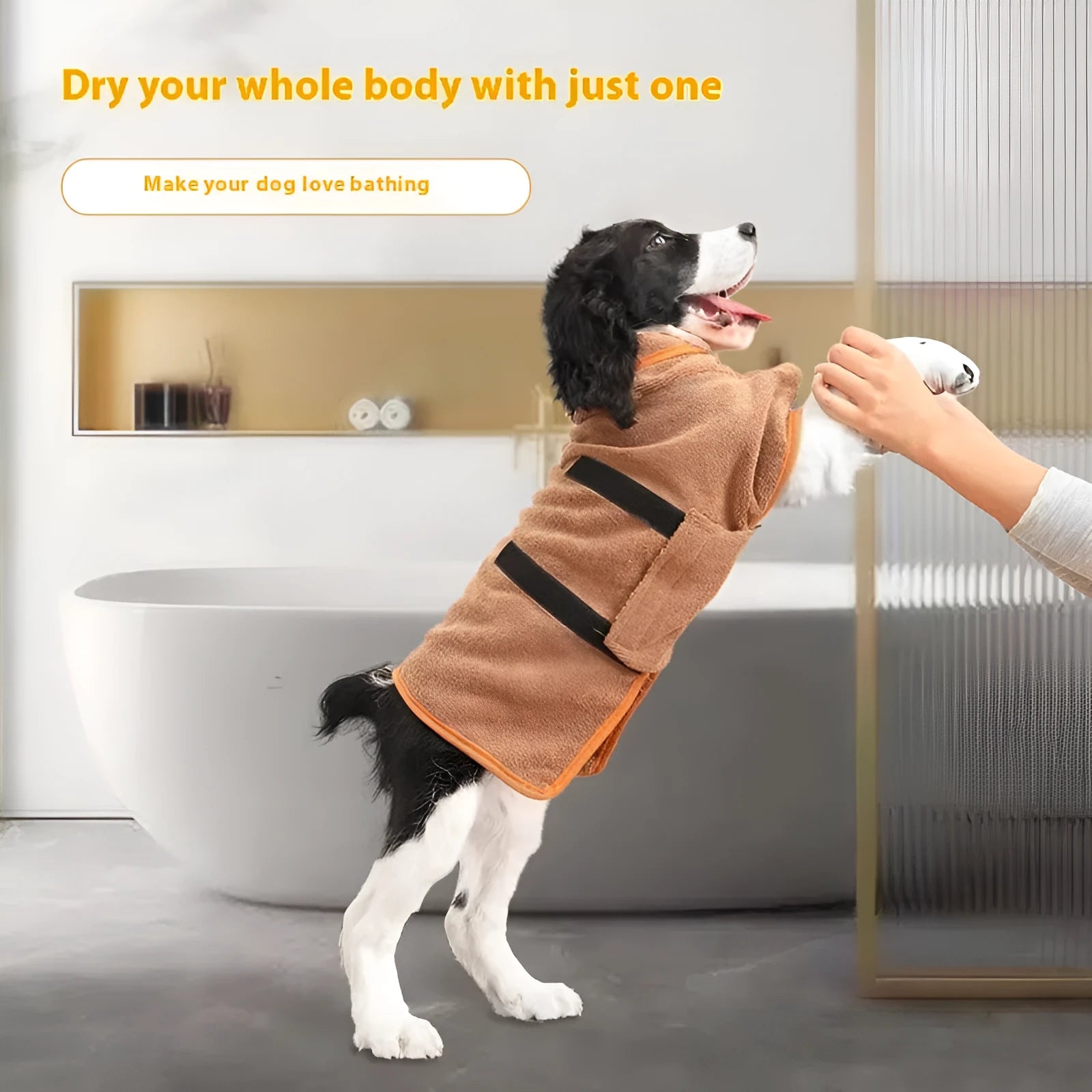 Grey nylon dog robe towel drying coat for pets with wrap-around design