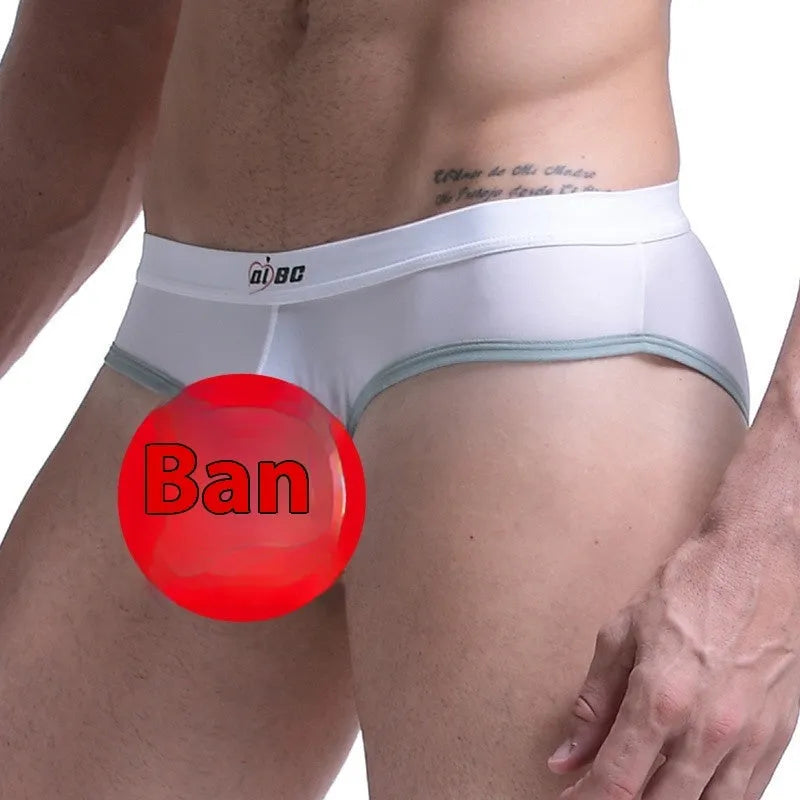 Men's ice silk briefs with bullet separation in seven colour options showing mid waist design