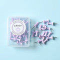 Macaron colour plastic push pins in large and small sizes including cherry blossom pink, mint green and lavender options