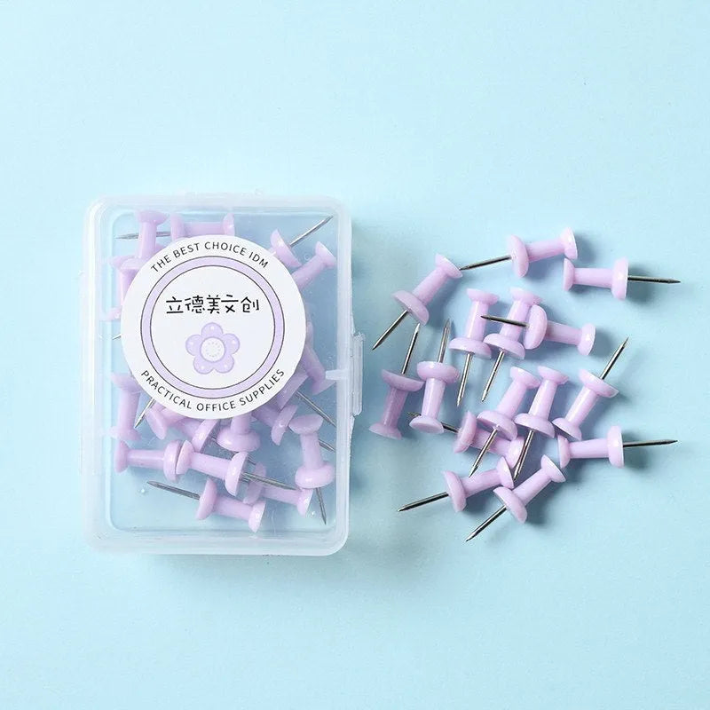 Macaron colour plastic push pins in large and small sizes including cherry blossom pink, mint green and lavender options