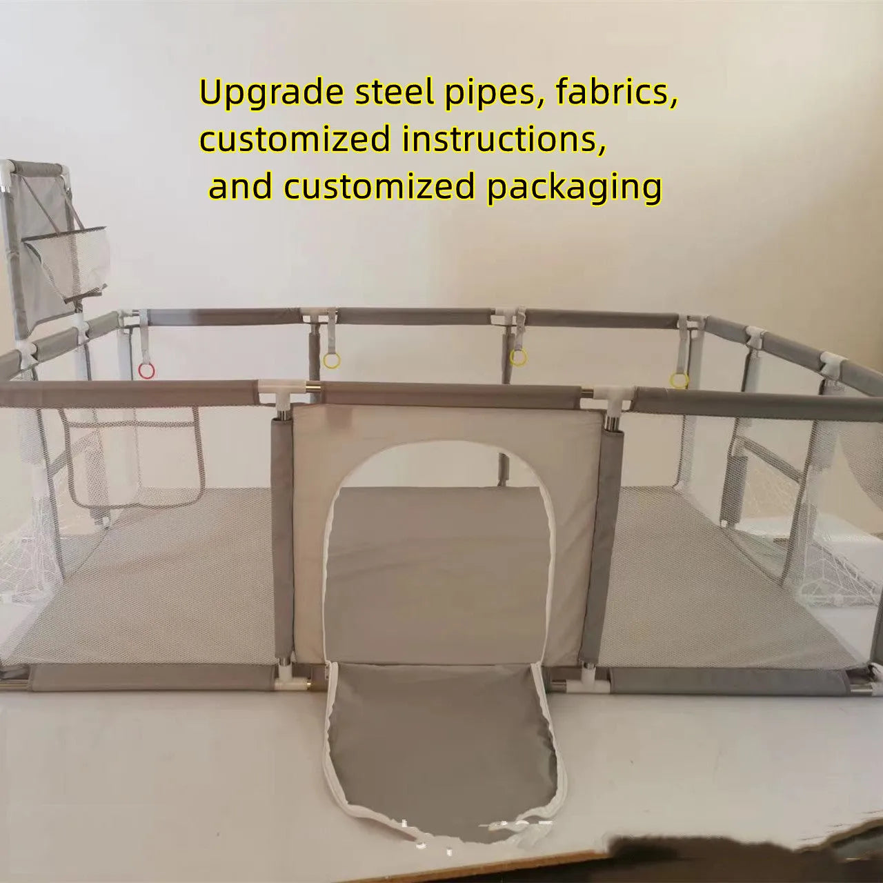 Stainless steel frame children's playpen tent with Oxford cloth enclosure in blue colour