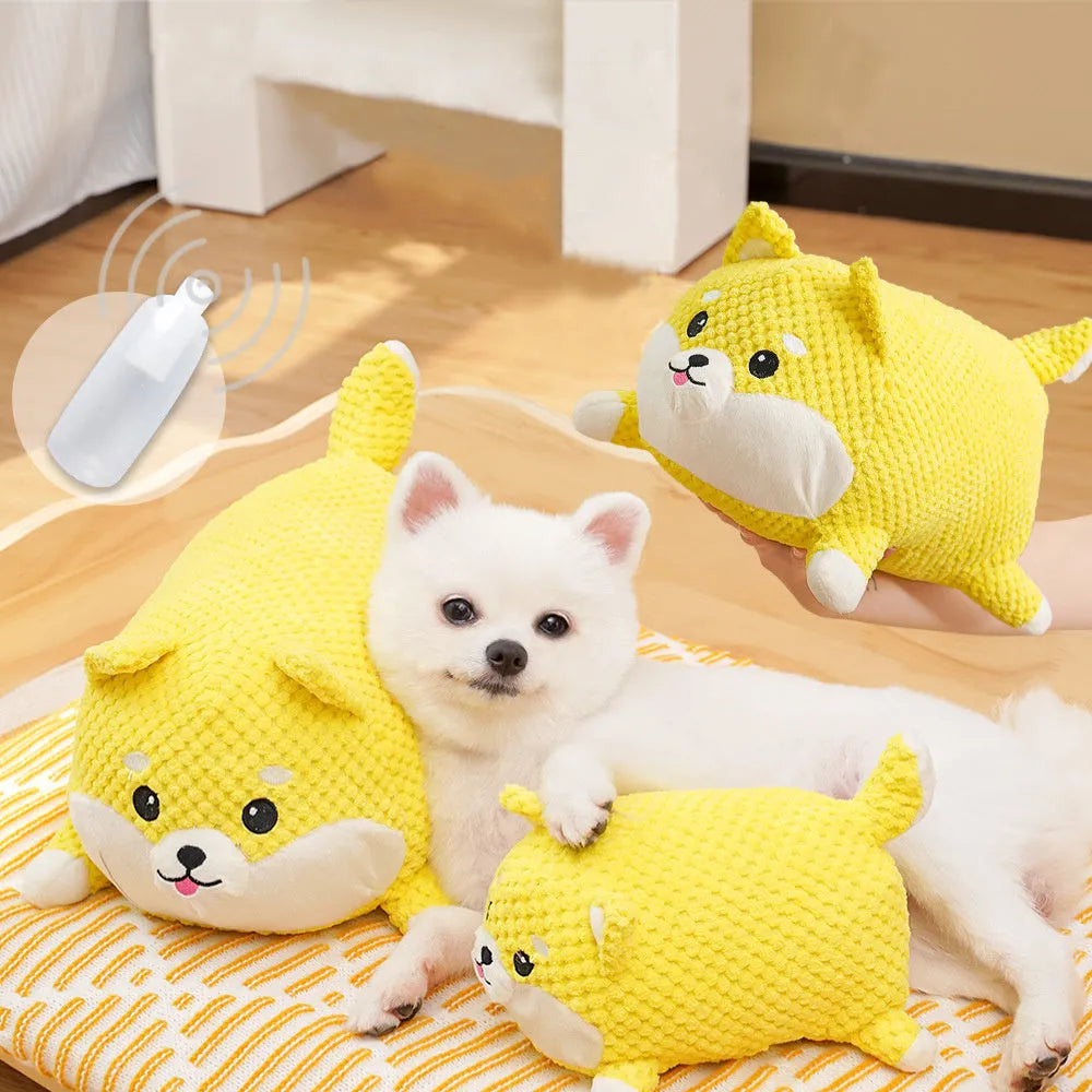 Large and medium plush dog calming toy with squeaker, bite-resistant fabric, pillow shape