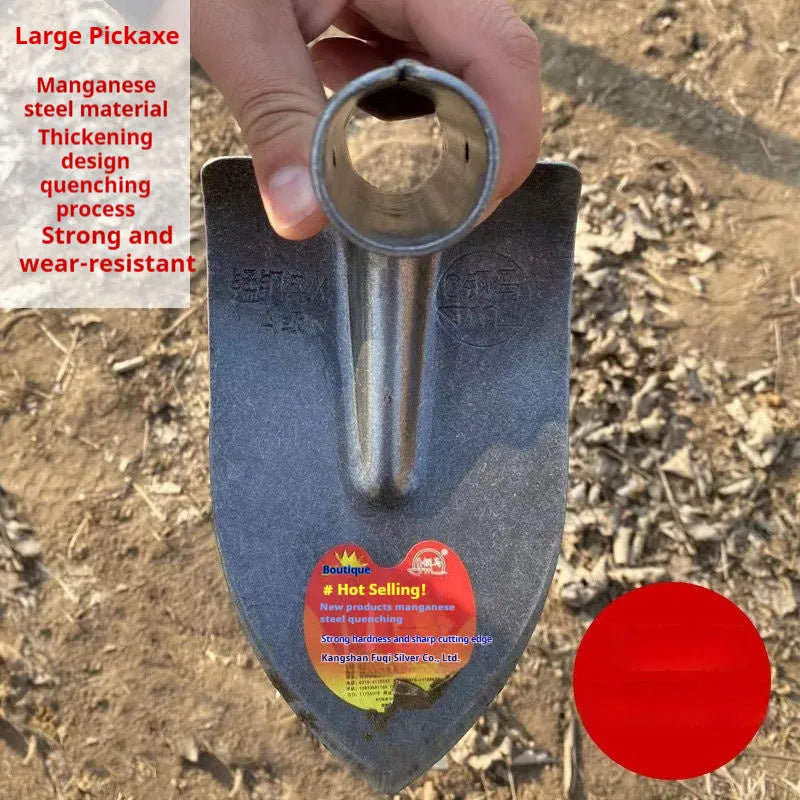 Agricultural pointed flat hoe tool with a steel horse tip for ploughing and weeding.
