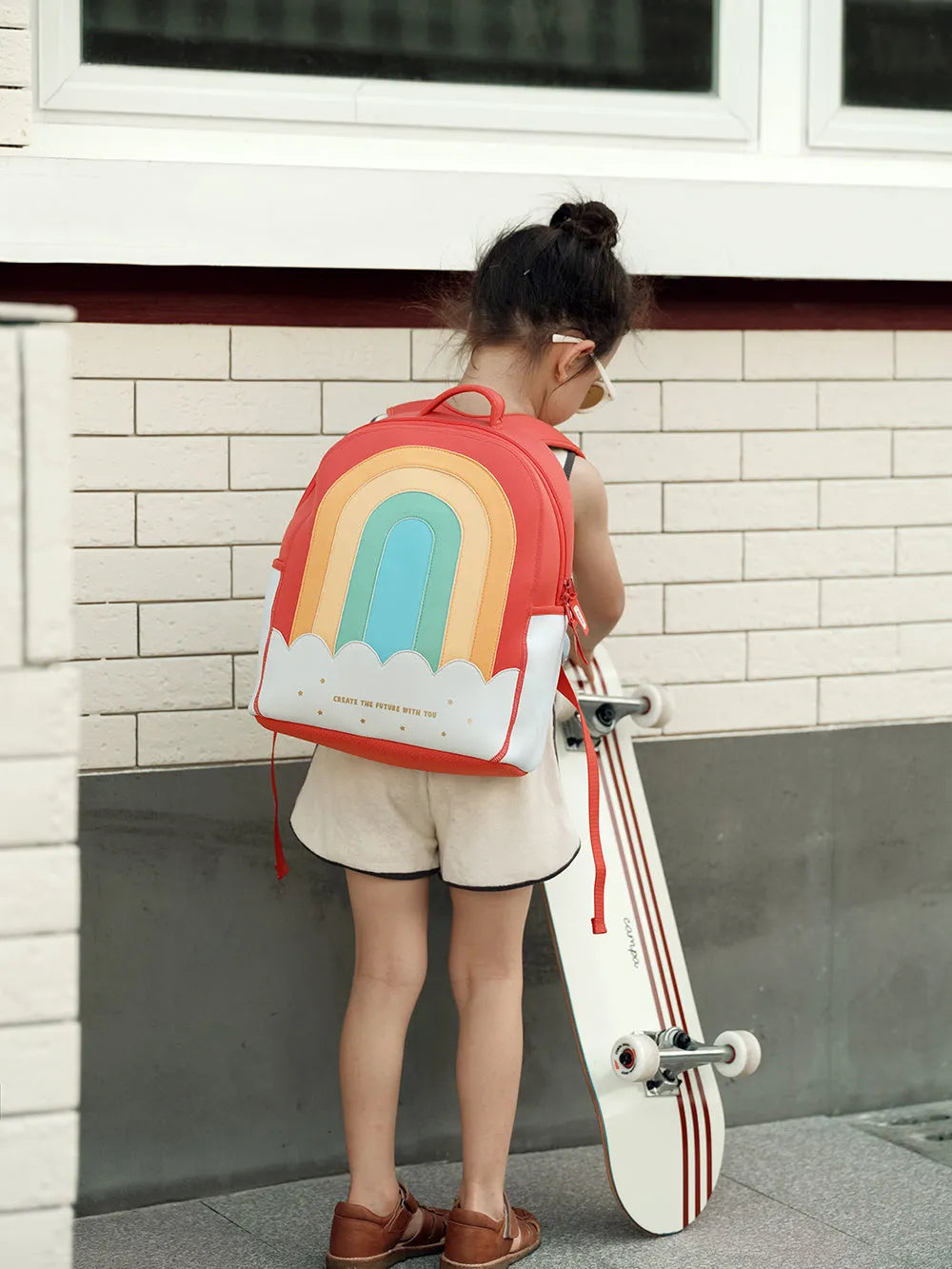 Children's schoolbag in rainbow, cherry or rocket, small polyester bag with cartoon cute pattern, double strap and zipper for ages 2-6