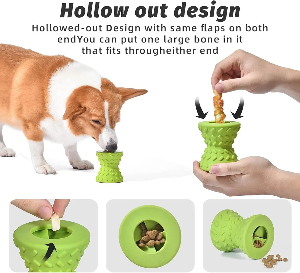 Blue natural rubber hollow dog bone treat dispensing toy for aggressive chewers.