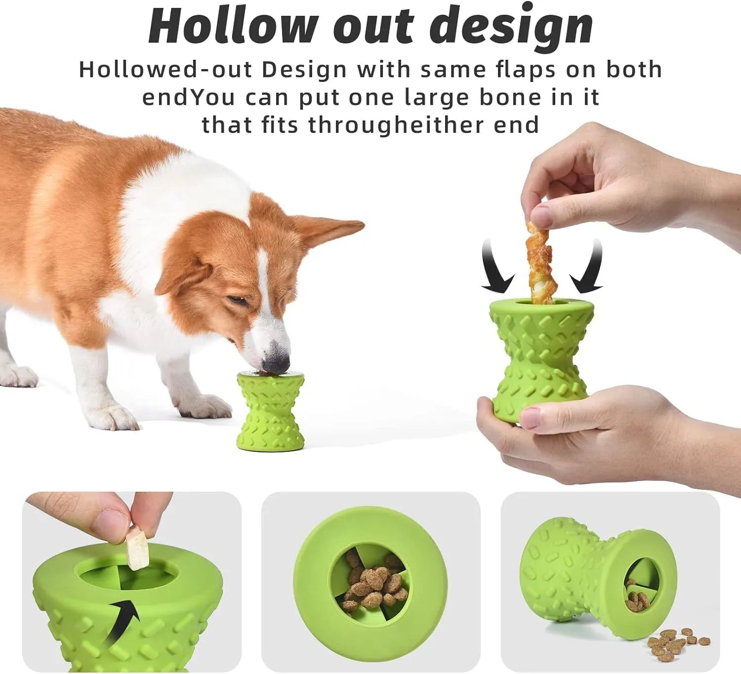 Blue natural rubber hollow dog bone treat dispensing toy for aggressive chewers.