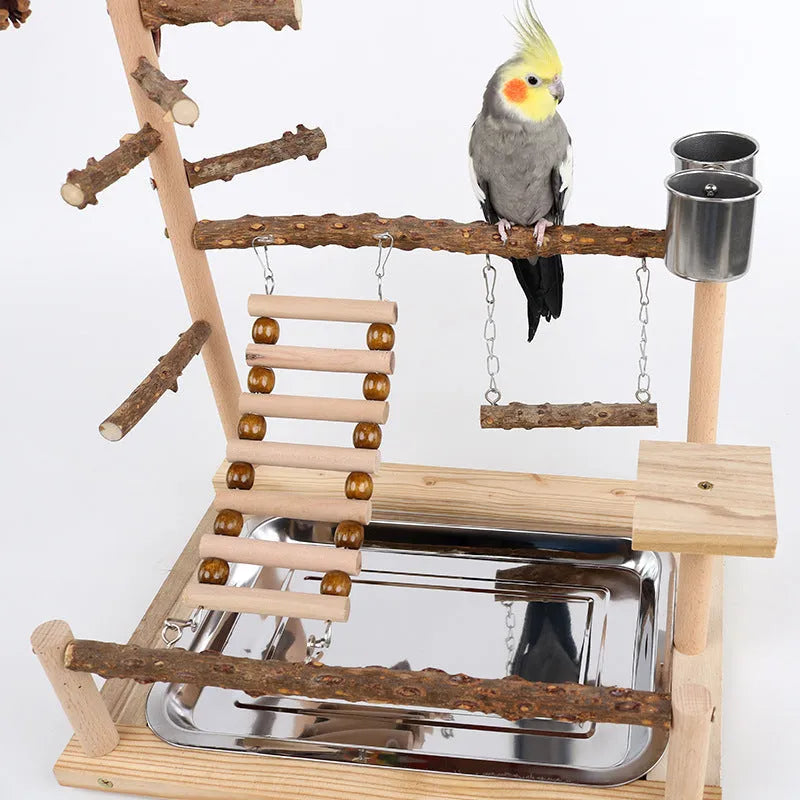 Sichuan Pepper parrot climbing training platform in natural solid wood, 37x26x45cm, brown finish