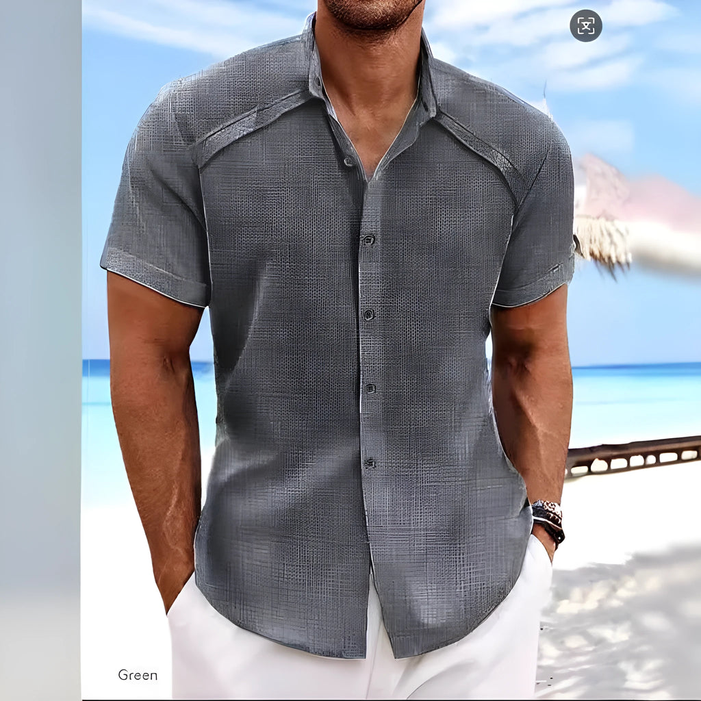 Hawaiian casual short sleeve solid colour shirt in cotton blend fabric