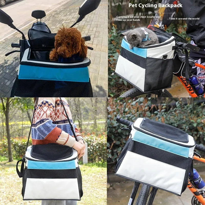 Portable Oxford cloth pet backpack for dogs and cats measuring 37x25x35cm in black solid colour