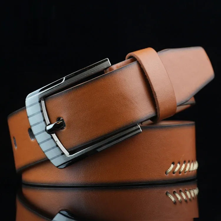 Men's threading casual pin buckle belt in black, white or brown colours with 110cm length