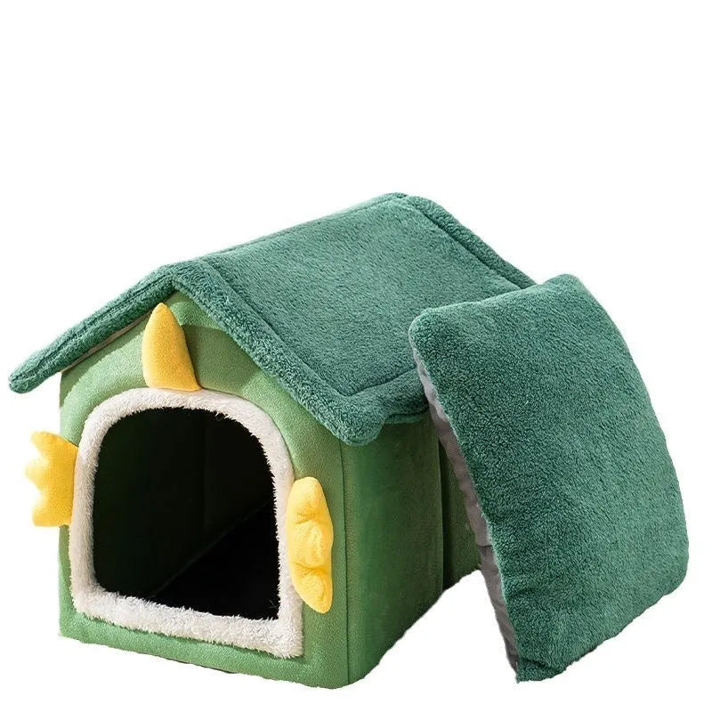 Large grey enclosed cat bed cave with thick soft cushion inside, suitable for cats up to 25 Jin.