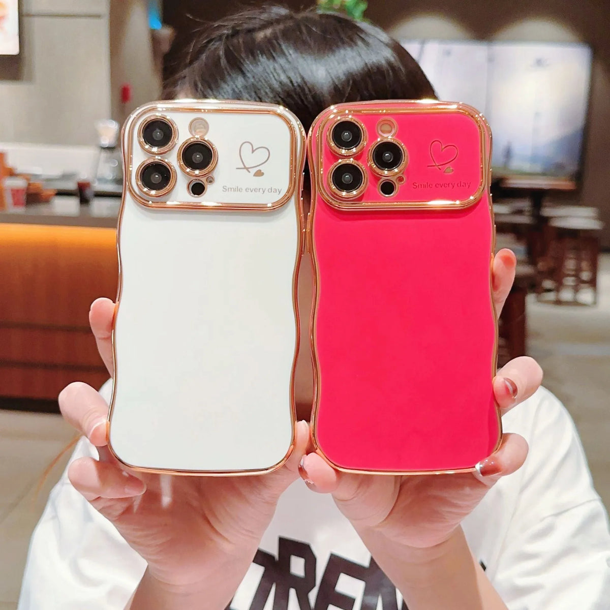 Electroplating Wave Love large window phone case for iPhone with anti-fall TPU protection