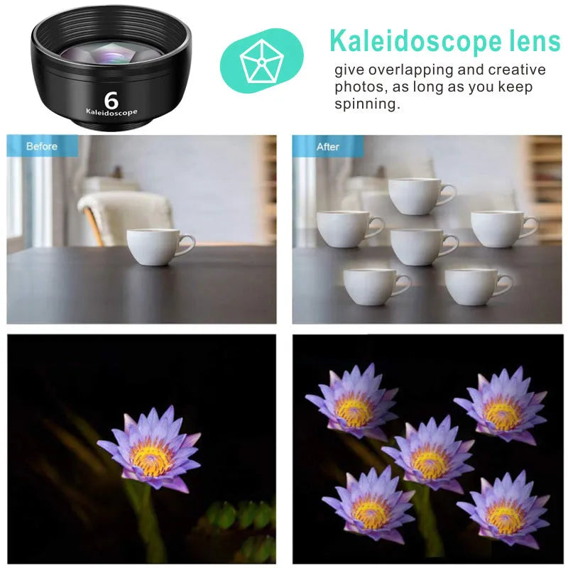 Ten-in-one external camera lens set with fisheye, wide-angle, macro and creative filters for smartphones