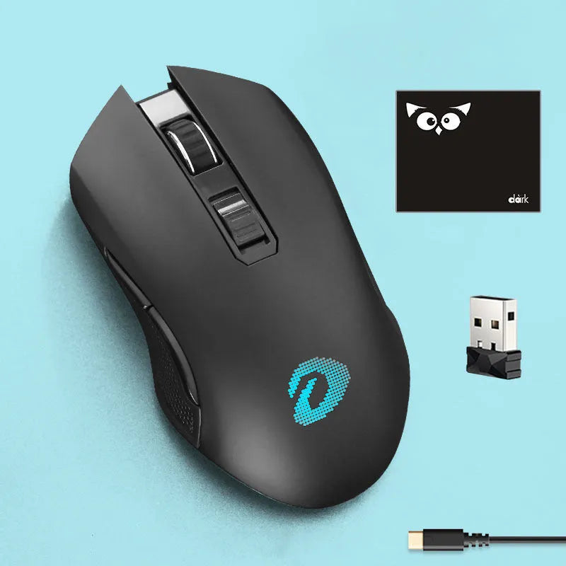 Lightweight wireless wired game mouse with USB connector and mouse pad in green colour