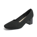 Women's thick head stiletto knitted shoes with block heel, square toe, and mid-heel height, available in multiple colours