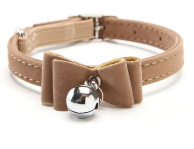 Flocked dog collar bell cat collar with metal button in 30cm size, beige colour