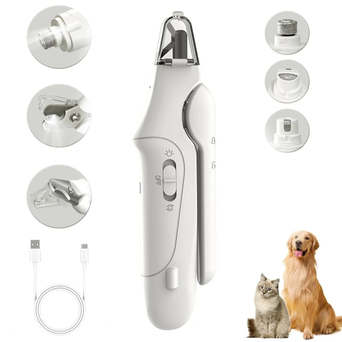 Rechargeable pet electric nail grinder in 04Style, 170g, 180 x 52 x 32mm, with armour grinder attachment