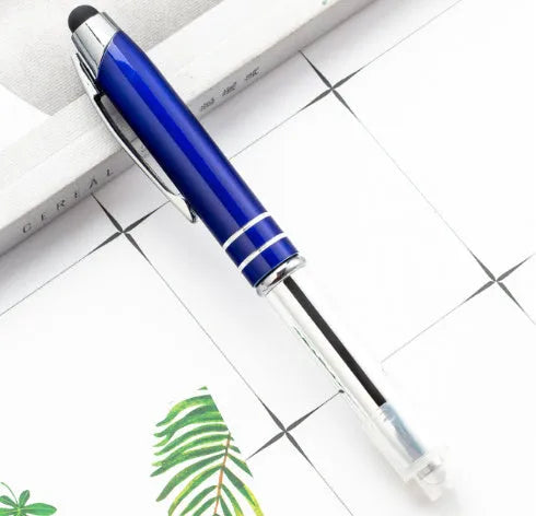 Metal ballpoint pen with capacitive stylus tip and LED light in five colour options