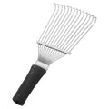 Stainless steel horse dematting brush comb with metal teeth and handle for grooming livestock and dogs.