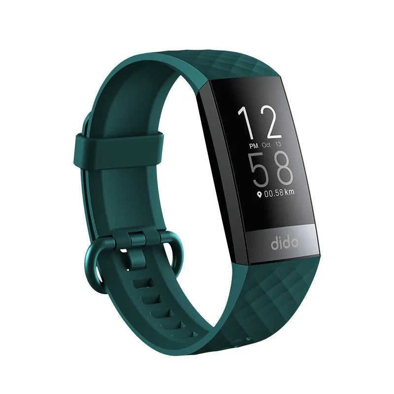 Y6 Black smart health bracelet with touchscreen displaying blood pressure and ECG graphs on a wrist.