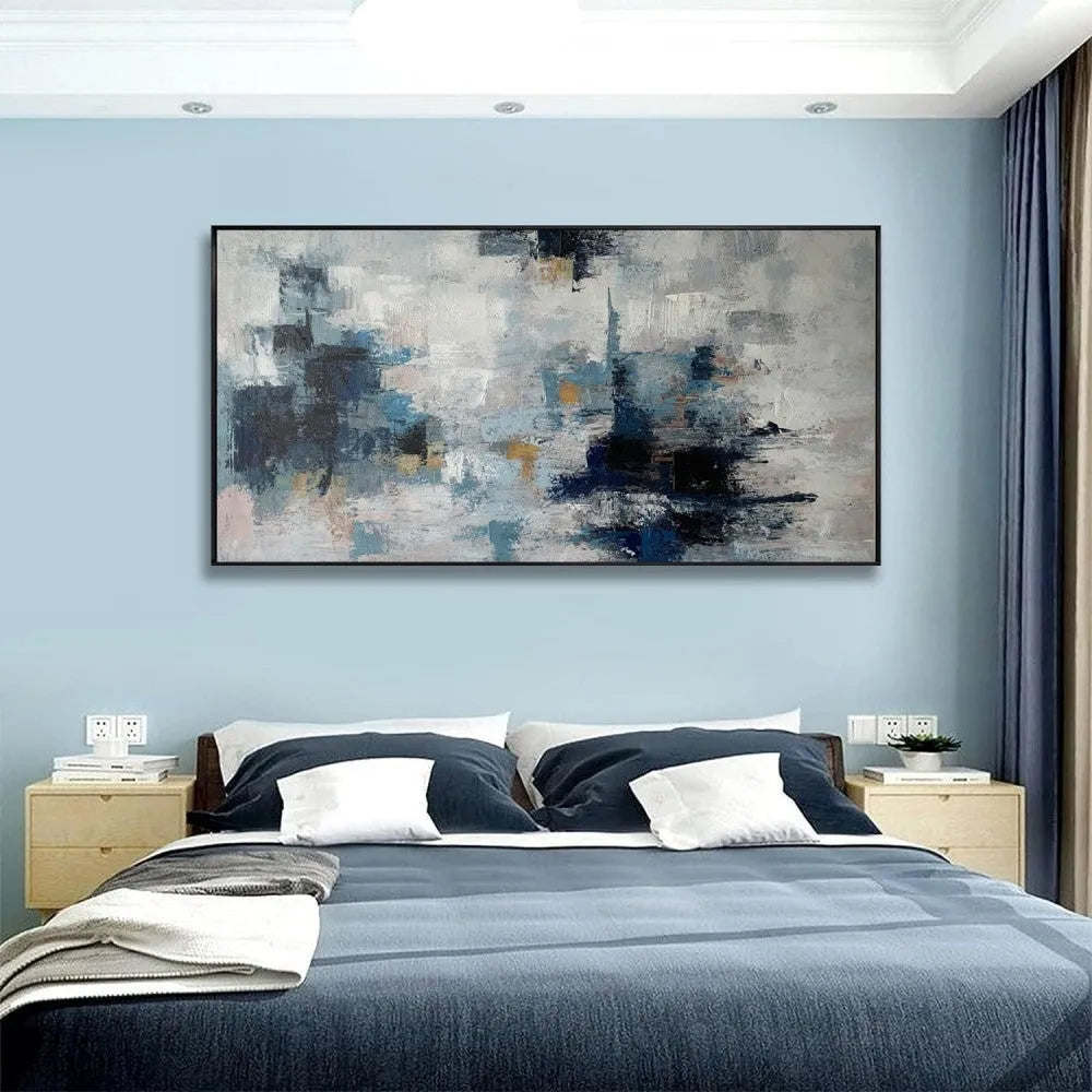 Handmade modern abstract oil painting on canvas in horizontal format without frame