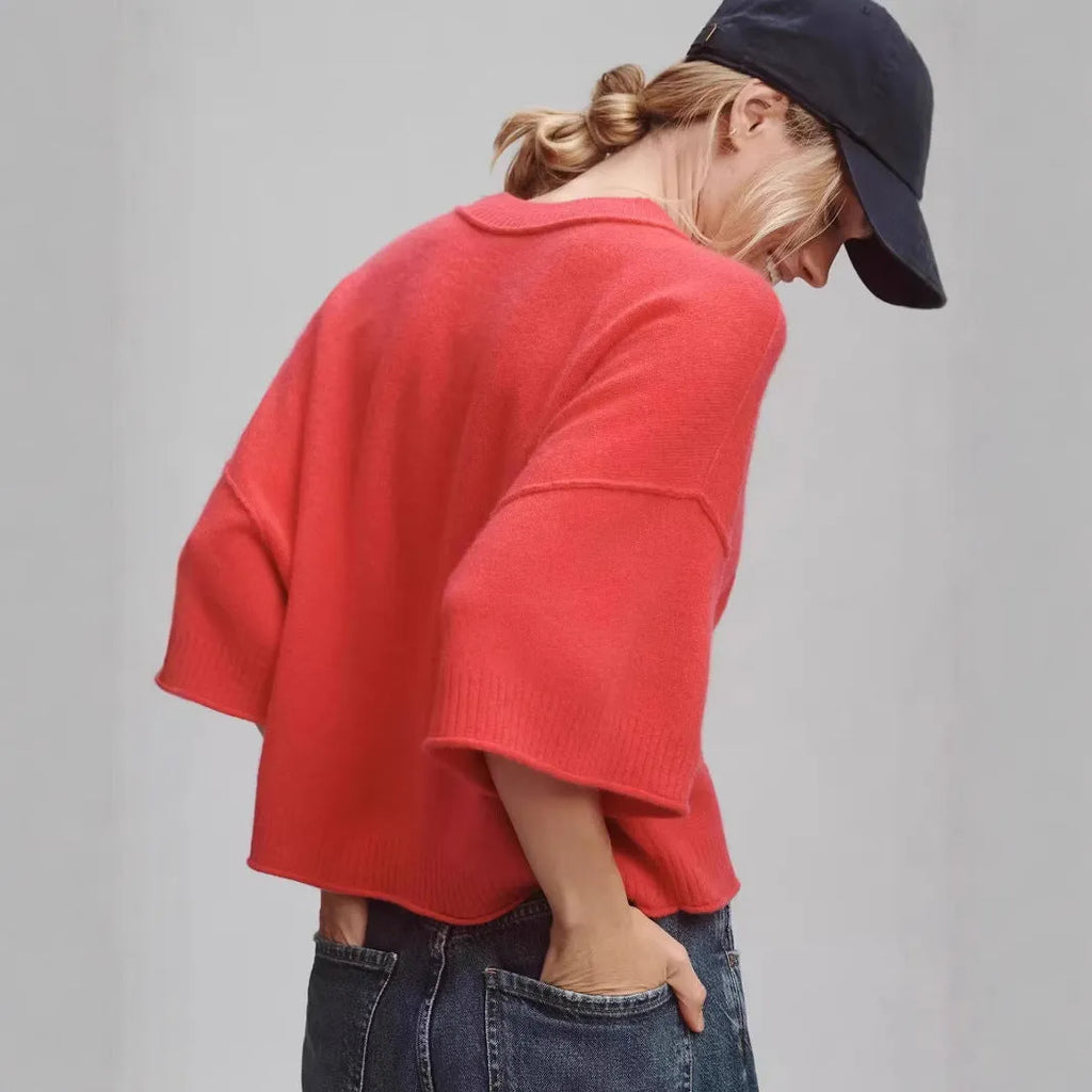 Red cropped T-shirt with regular sleeves on white background showing Hot Girl Style design