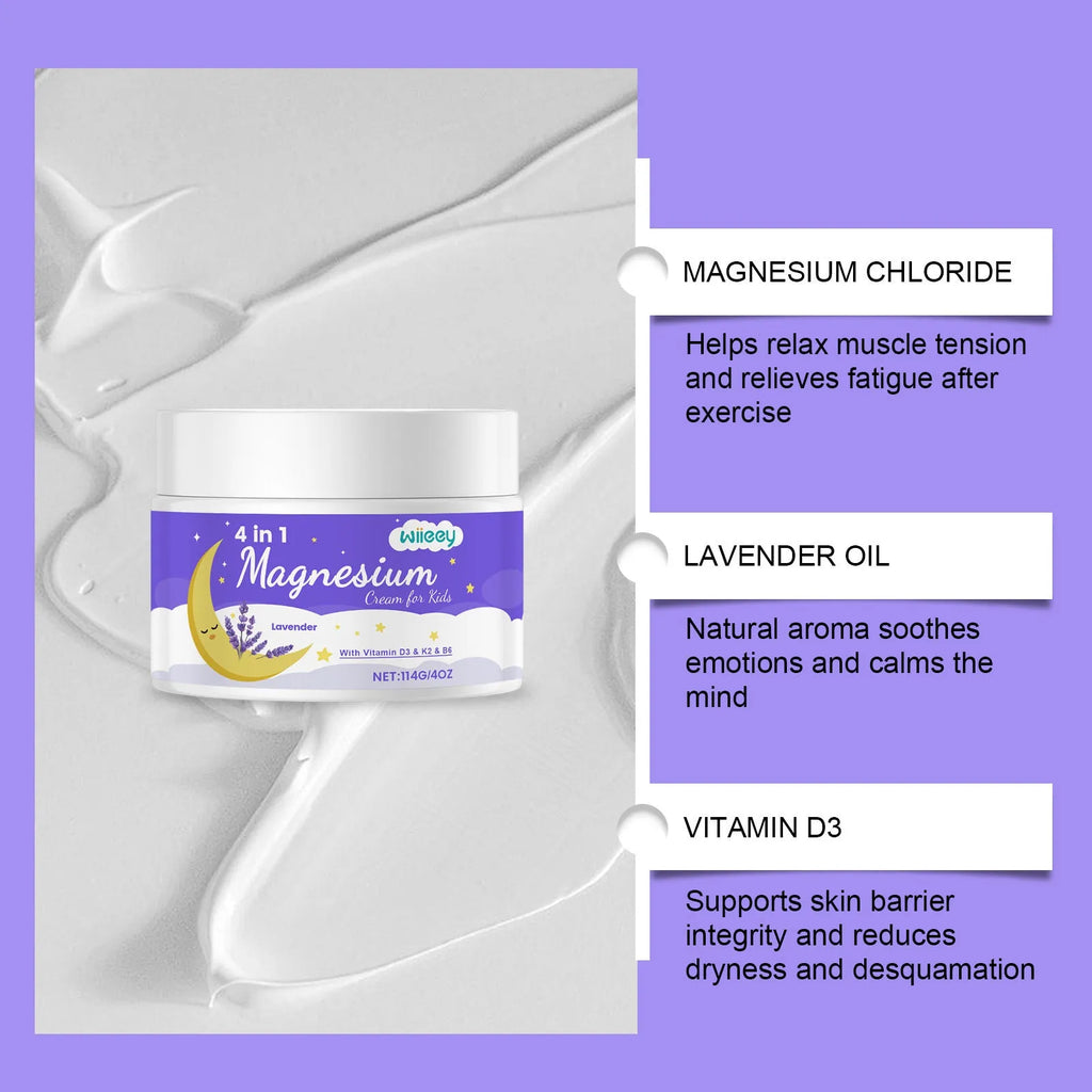 114g jar of magnesium cream for kids with vitamins D3 and K2
