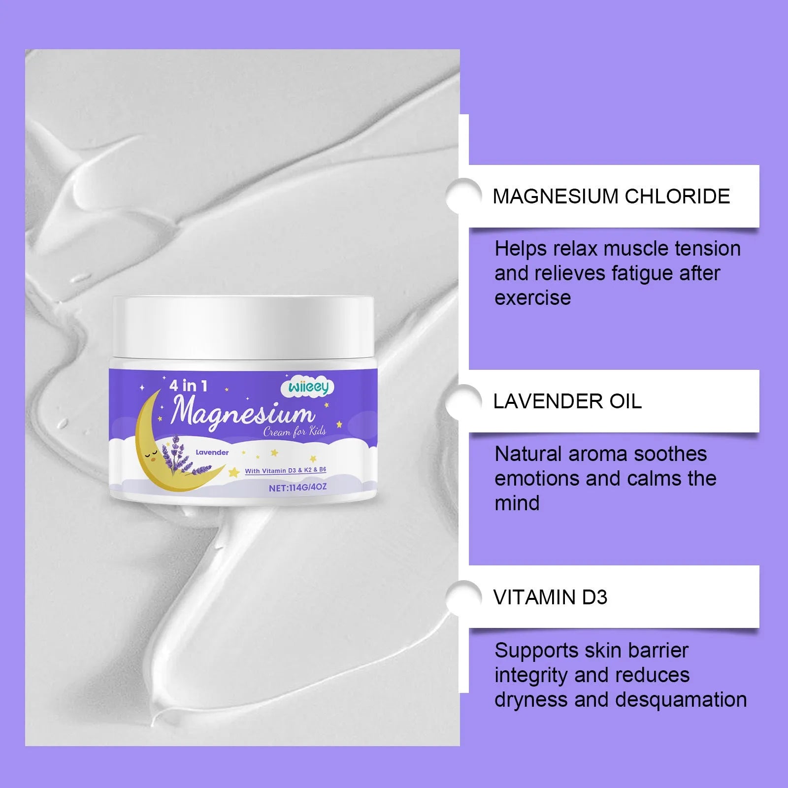 114g jar of magnesium cream for kids with vitamins D3 and K2