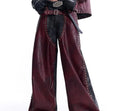 Special-interest leather vest coat set with heavy industry rivets, red top and matching trousers, lapel collar