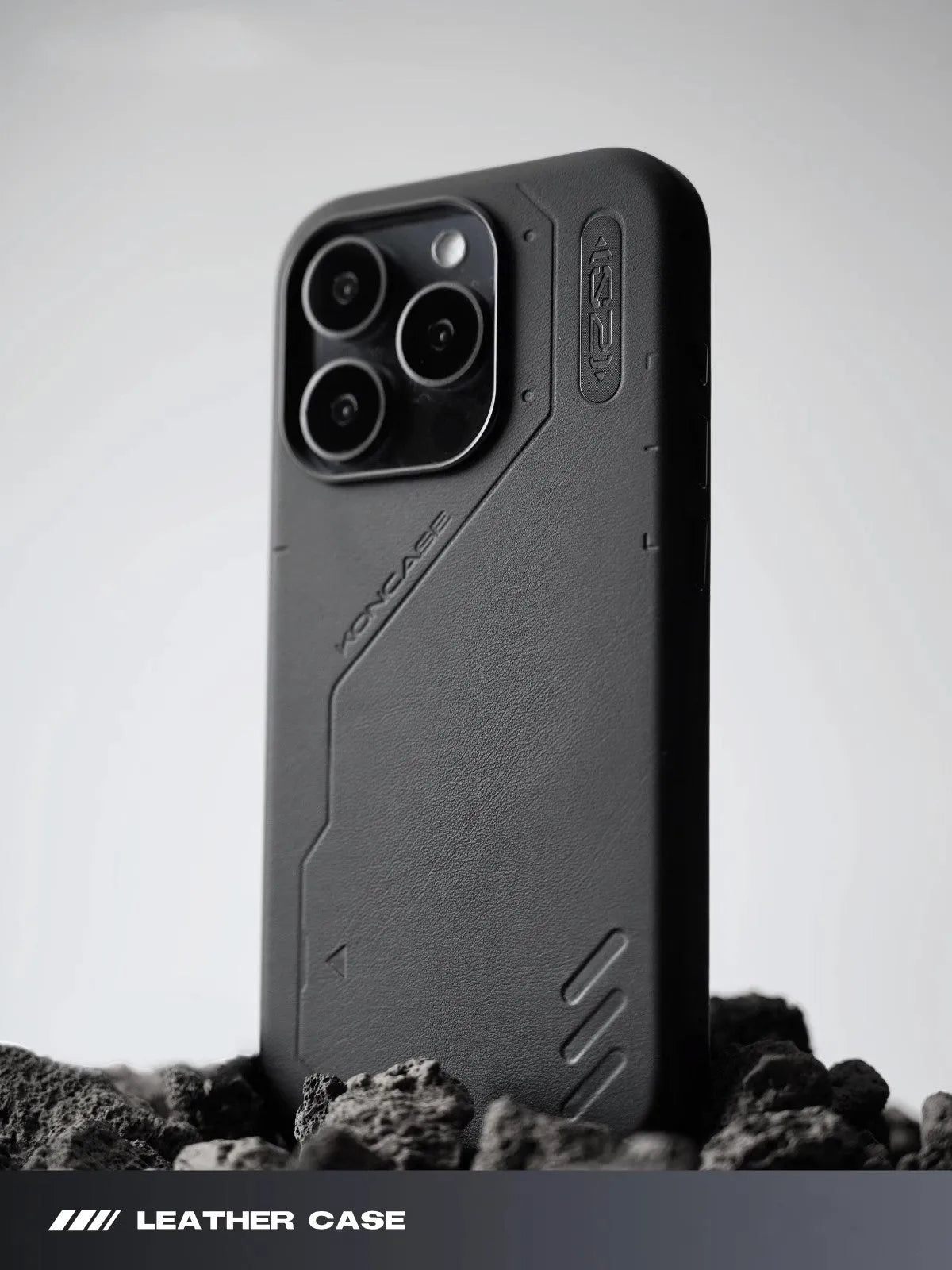 Magnetic leather-look TPU phone case for iPhone 14 Pro, 14 Pro Max, 15 Pro and 15 Pro Max in Deep Space Black or Cloud Gray