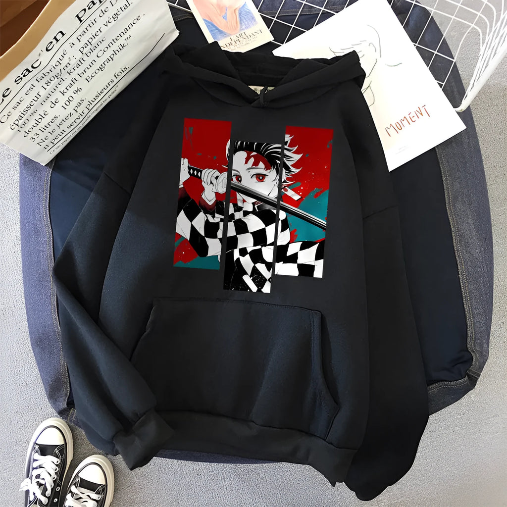 Anime print hoodie for men and women, loose fit, long sleeve, hooded, available in seven colours