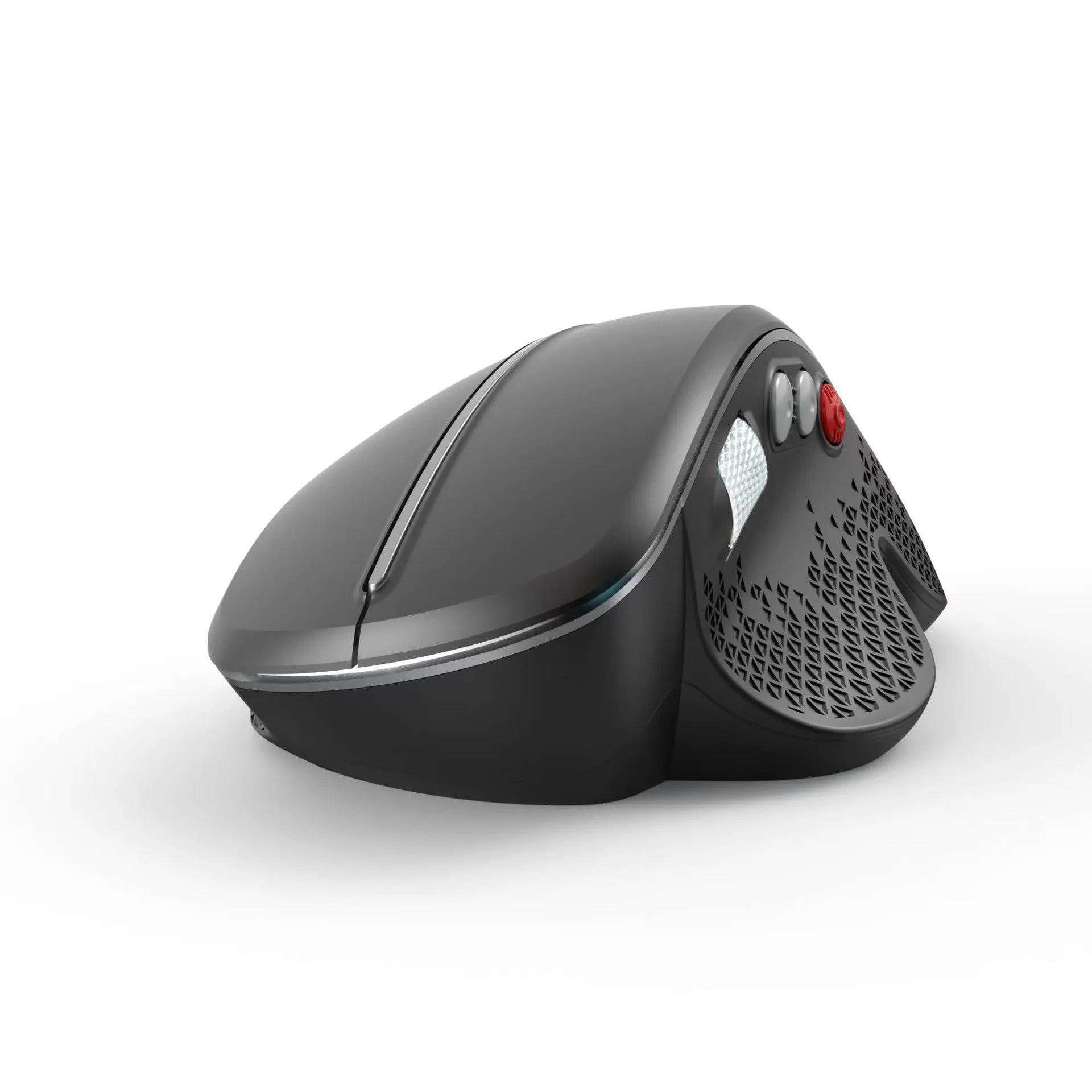 T32 Black and Silver Grey wireless vertical ergonomic computer mouse with aluminium side roller.