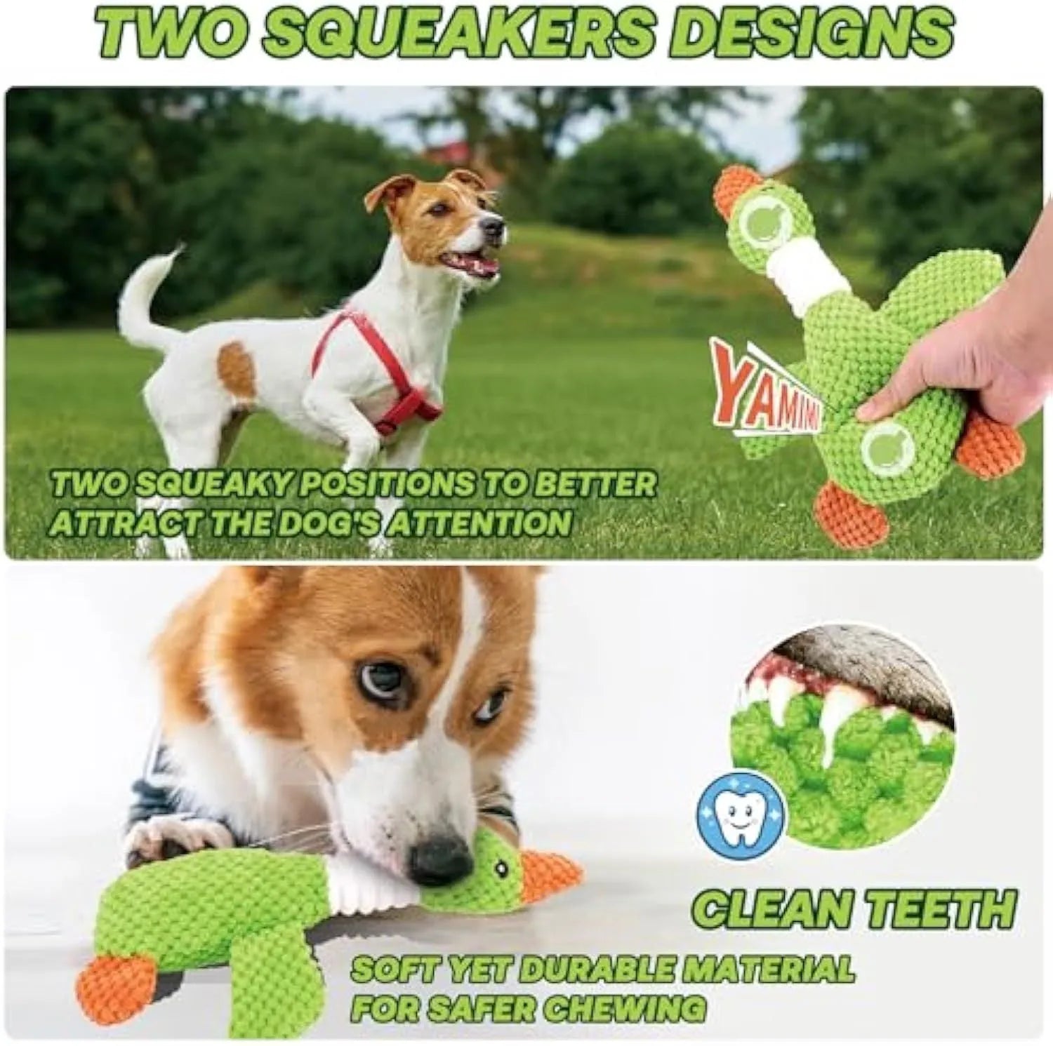 Blue duck plush dog toy with squeakers for chewing and interactive play