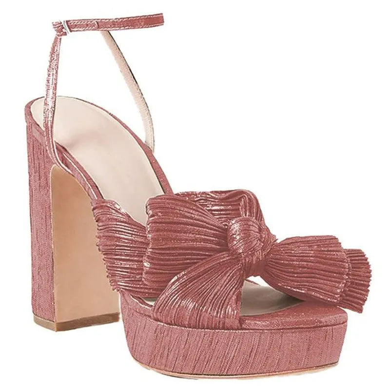 Women's platform high heel sandals with bowknot, fish mouth open toe, artificial PU upper, black colour