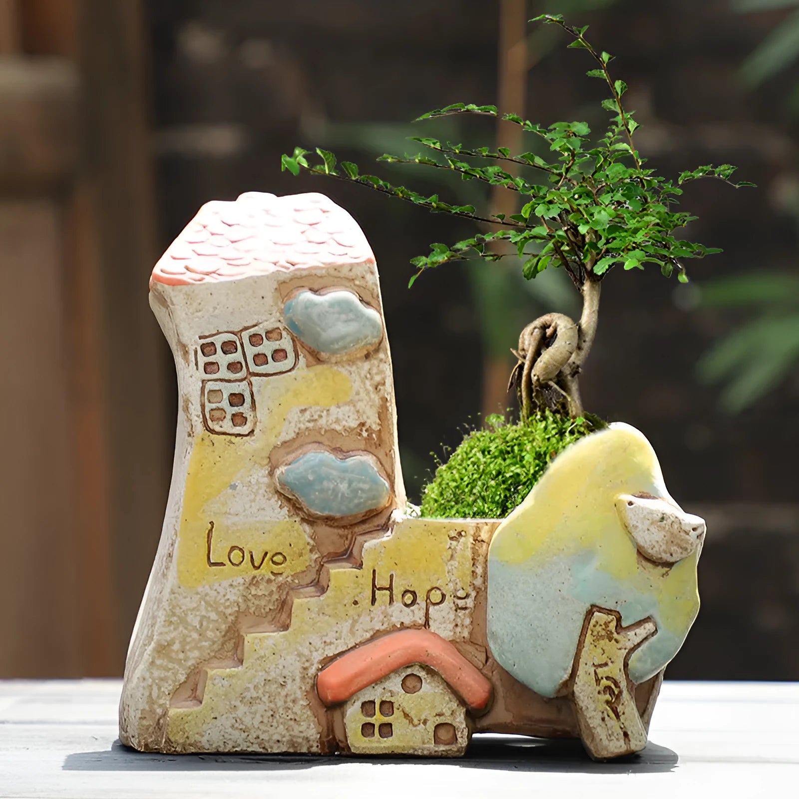 Hand-painted ceramic combination pot with cute pastoral decoration for succulent and flower displays